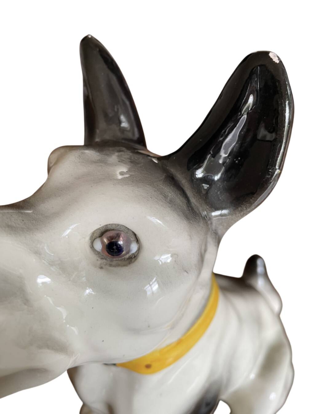 DESVRES earthenware dog with sulphide eyes, 1950