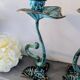 Pair of patinated greenish-blue bronze candlesticks Art Nouveau style