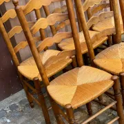 6 Rustic Solid Wood and Straw Chairs in 1960s Country Style