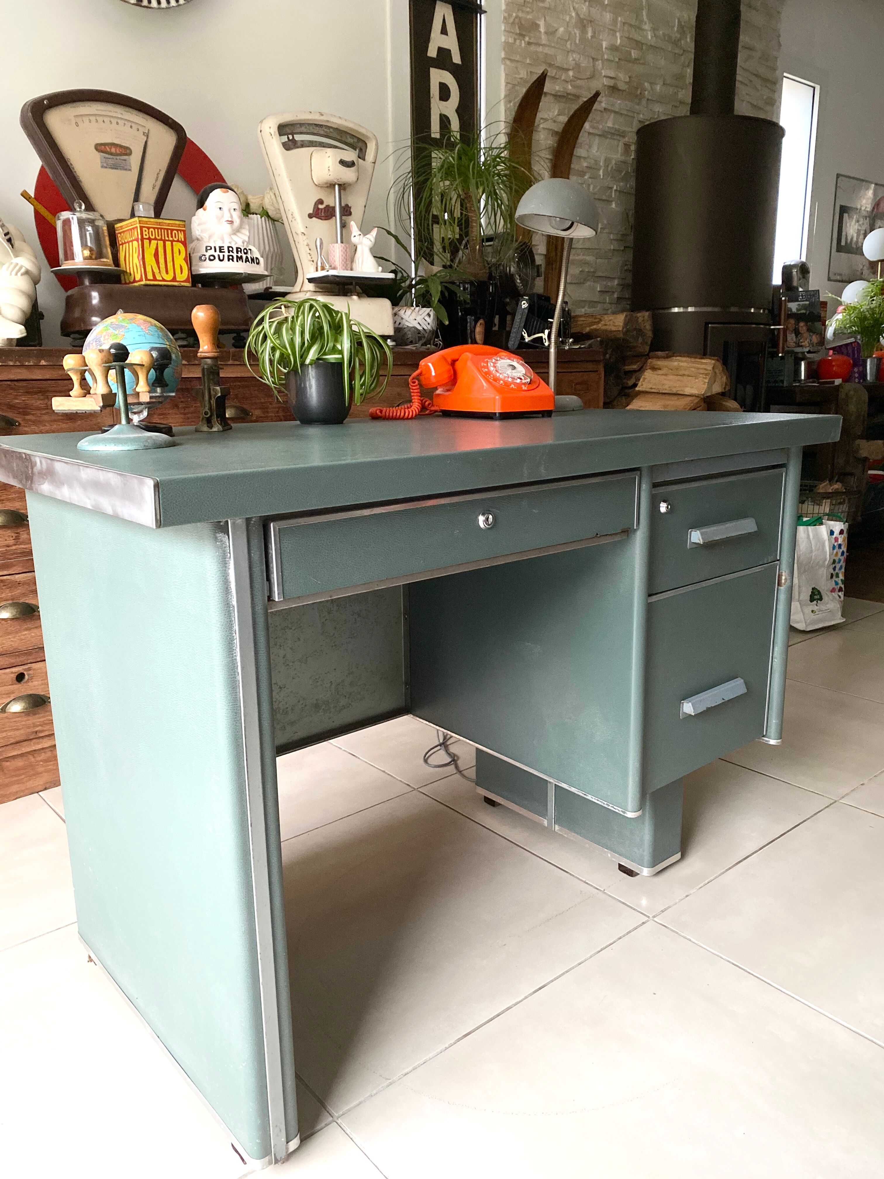 Vintage green metal industrial office