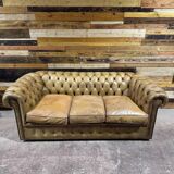 Chesterfield 3-seater leather sofa - 1960s