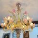 Venetian glass chandelier with pink and gold floral decoration – 6 lights