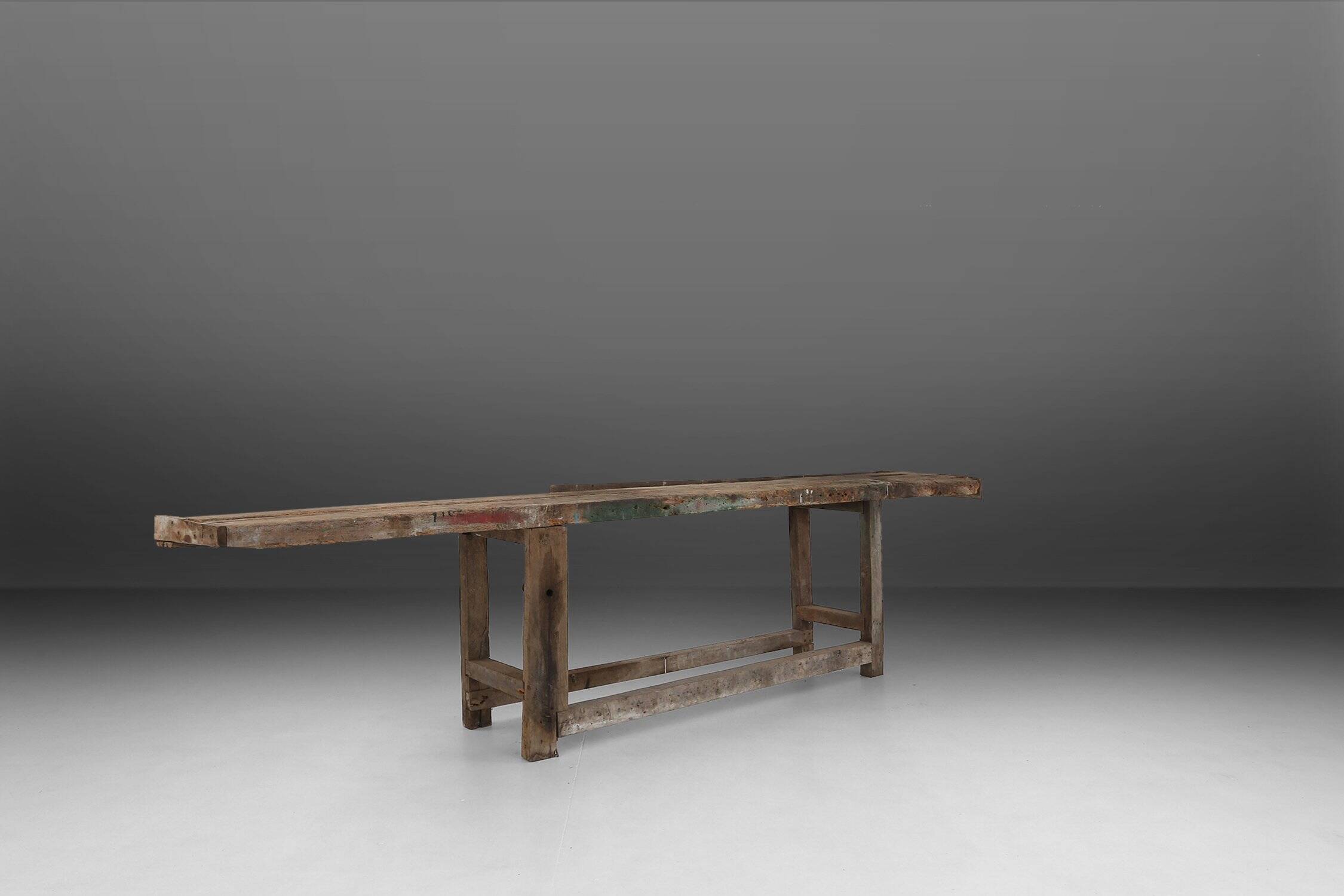 Industrial Oak Workbench with Exceptional Patina, Belgium ca. 1850