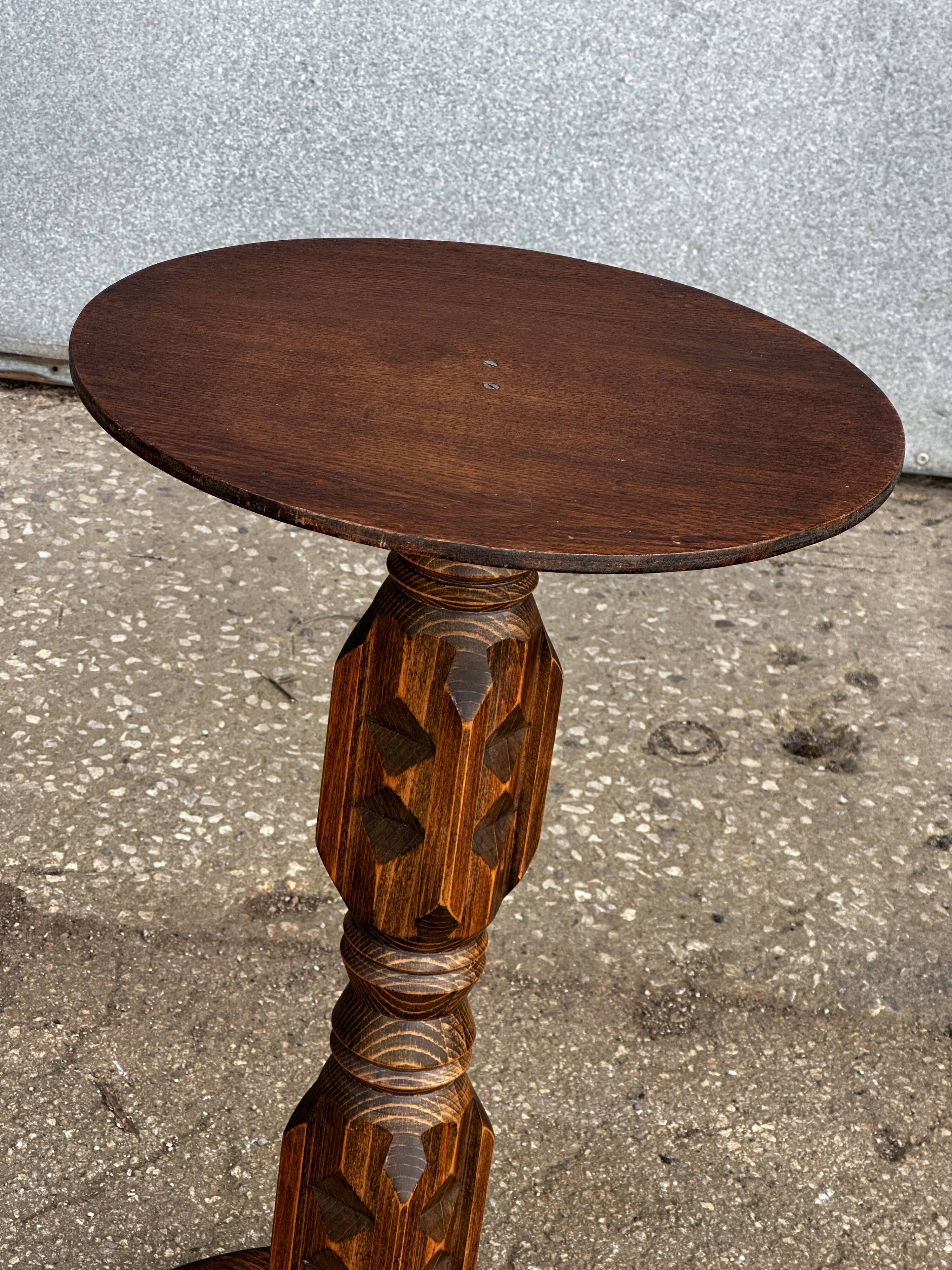 1930s carved wood side table - oak and pine