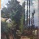 Landscape, path to the house - Original old oil painting on canvas