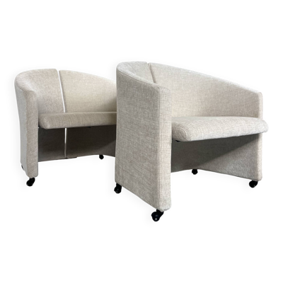 Paire de fauteuils sur roulettes pour Saporiti Italia, nouvelle tapisserie, années 1970.
