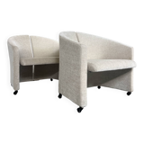 Paire de fauteuils sur roulettes pour Saporiti Italia, nouvelle tapisserie, années 1970.