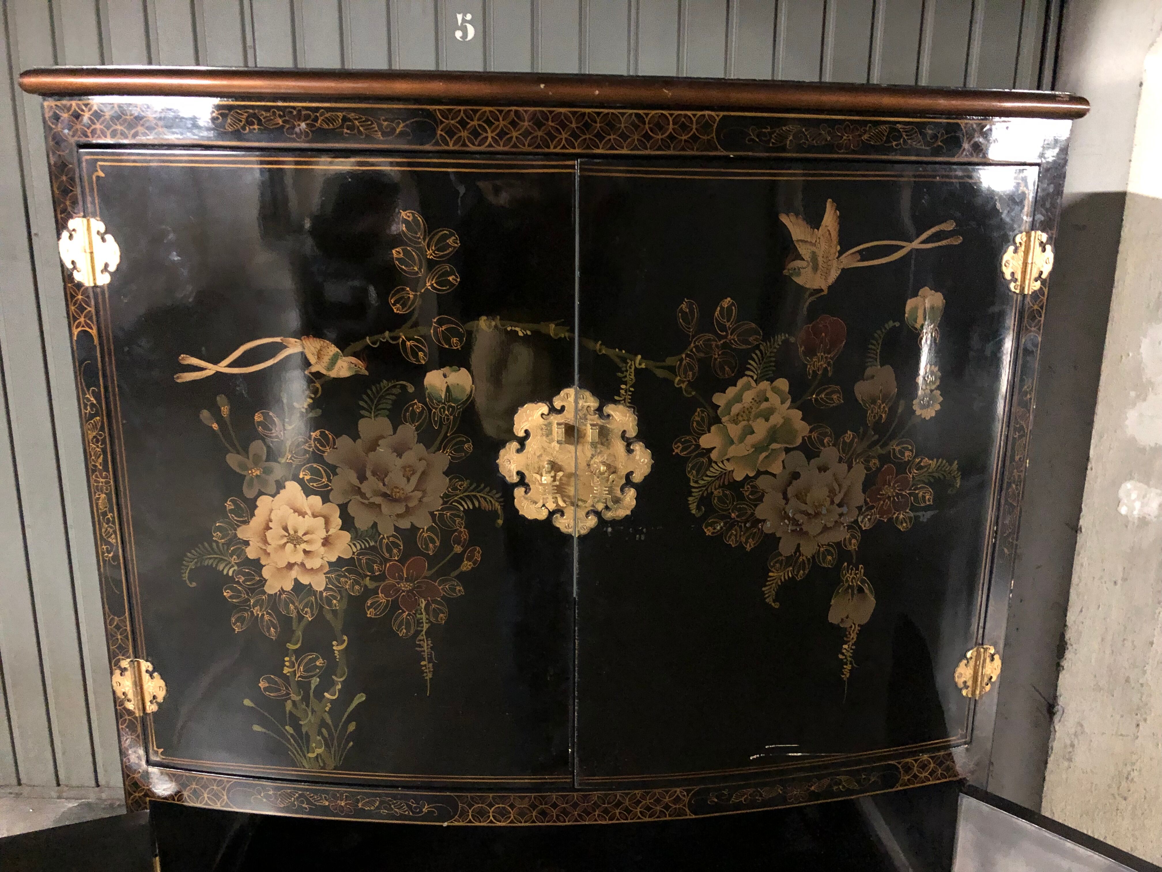 Chinese lacquered sideboard signed
