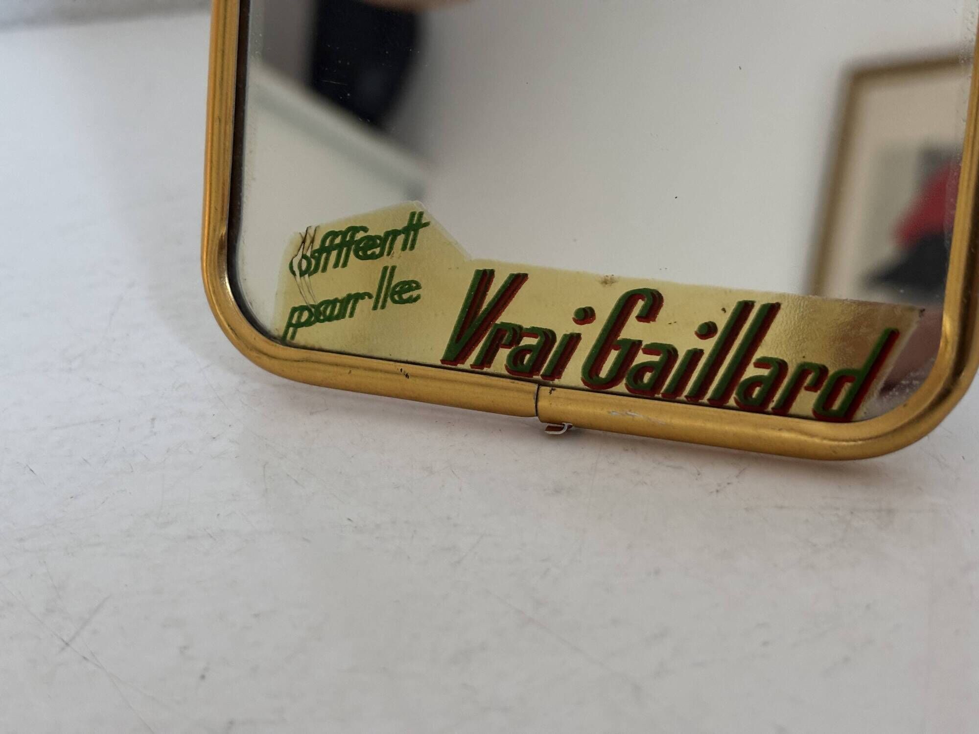 Vintage 1960 barber mirror, shaving or travel, gold and blue - 16 x 11 cm