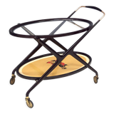 Vintage ebonized beech serving cart with oriental print, italy