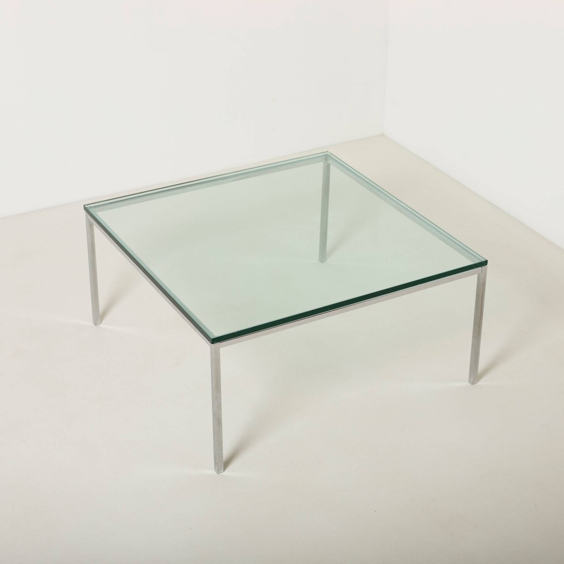 Modernist chrome and thick tempered glass coffe table, Germany, 1980s