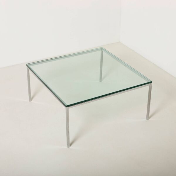 Table basse moderne en chrome et en verre trempé épais, Allemagne, années 1980.