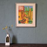 Mid-century modern swedish "the pathway" vintage framed watercolour