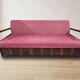 Burgundy folding sofa bed by Edmund Homa, mid-century modern, 1960s, Czechoslovakia, 200 × 88 × 80 cm