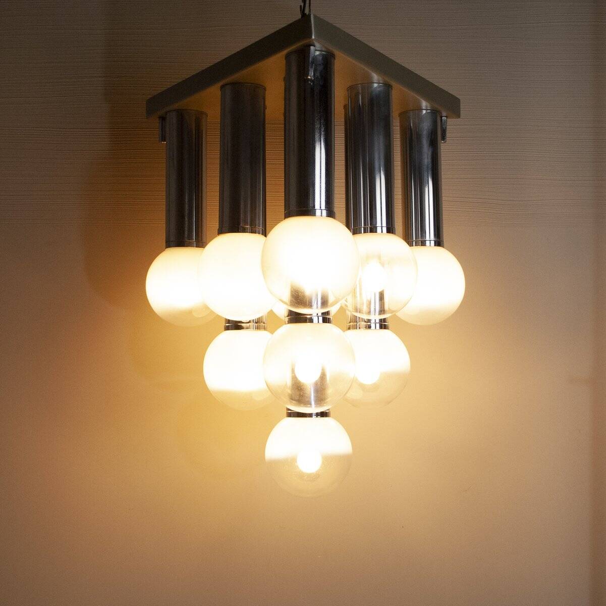Chandelier with satin glass lights, Italy, 1970s