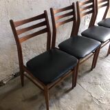 Set of 4 wooden and black imitation leather chairs, Scandinavian chair, wooden chair