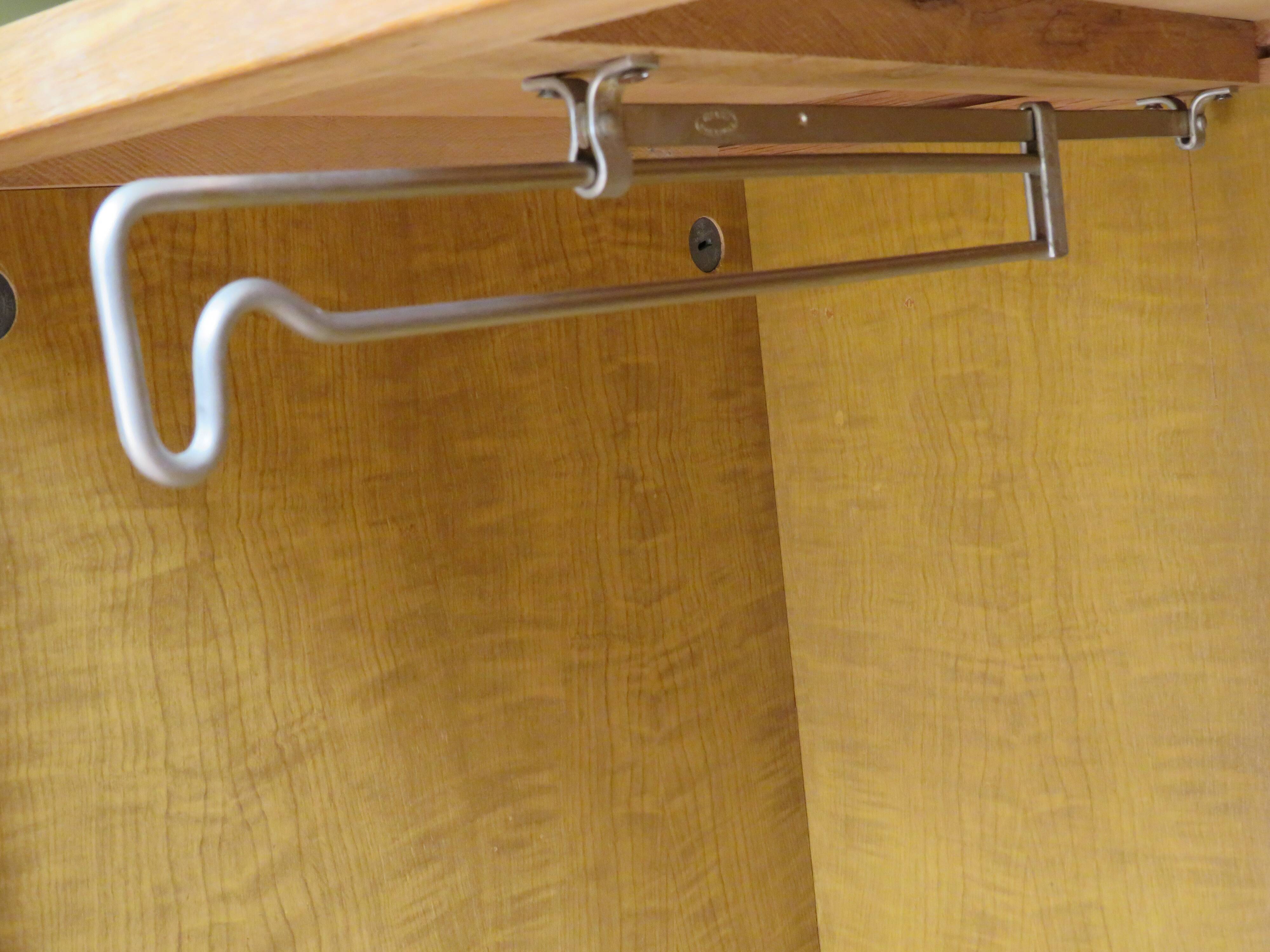 Wardrobe secretary child 60s wood and rattan feet compass