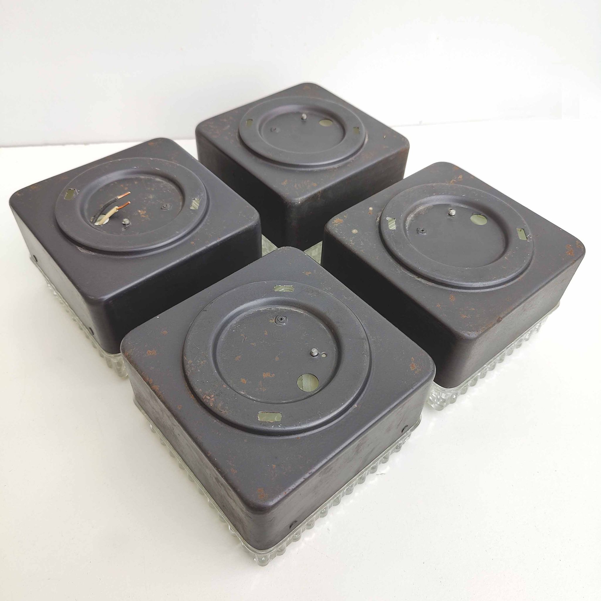 Set 4 wall lamps square ceiling lamps molded glass bubbles and black metal
