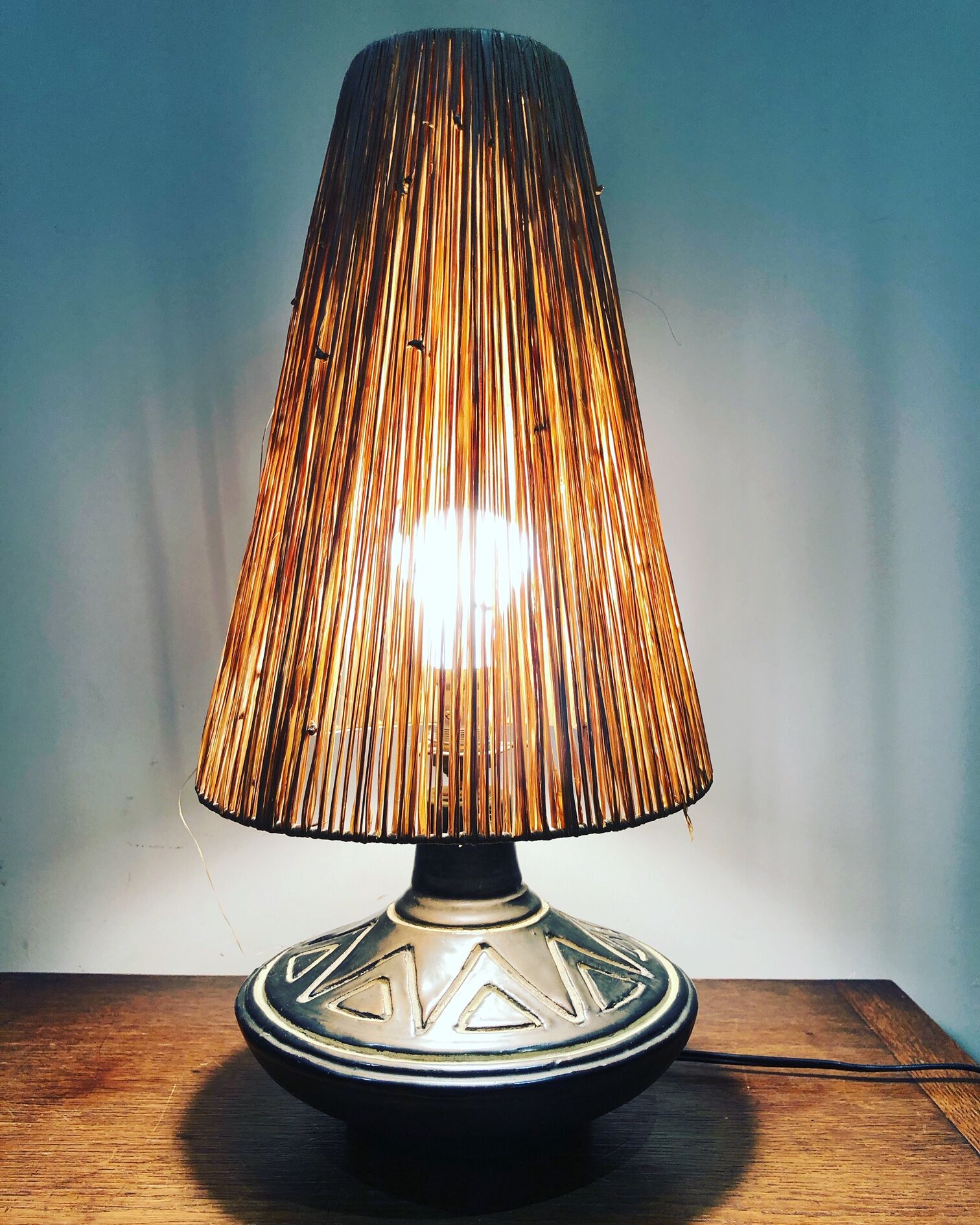 Ceramic lamp signed Jean Rivière 1950