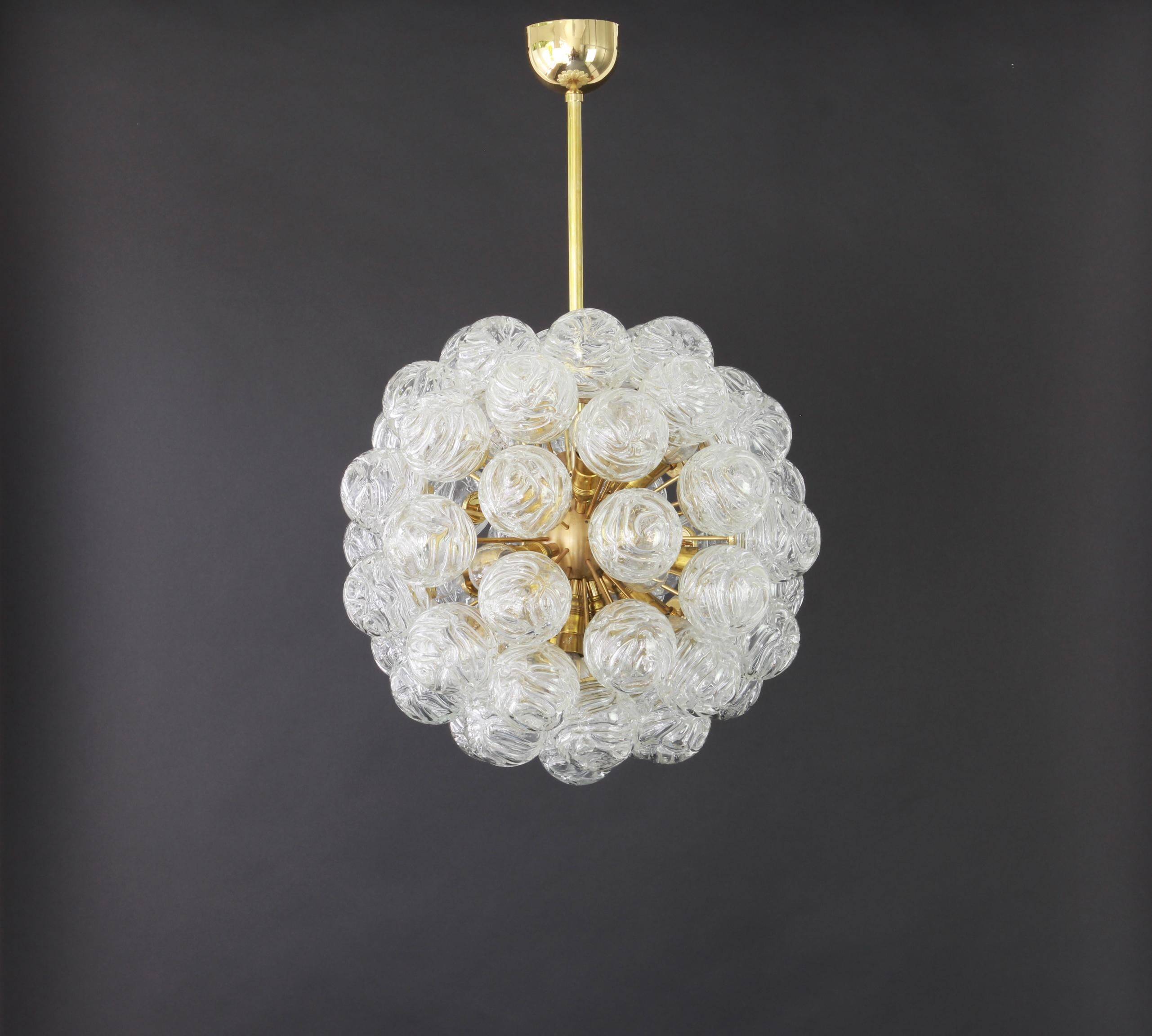 Spectacular Sputnik chandelier with snow glass balls, Doria, Germany, 1970s.