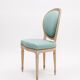 Pair of Louis XVI style armchair medallion chairs in turquoise blue color