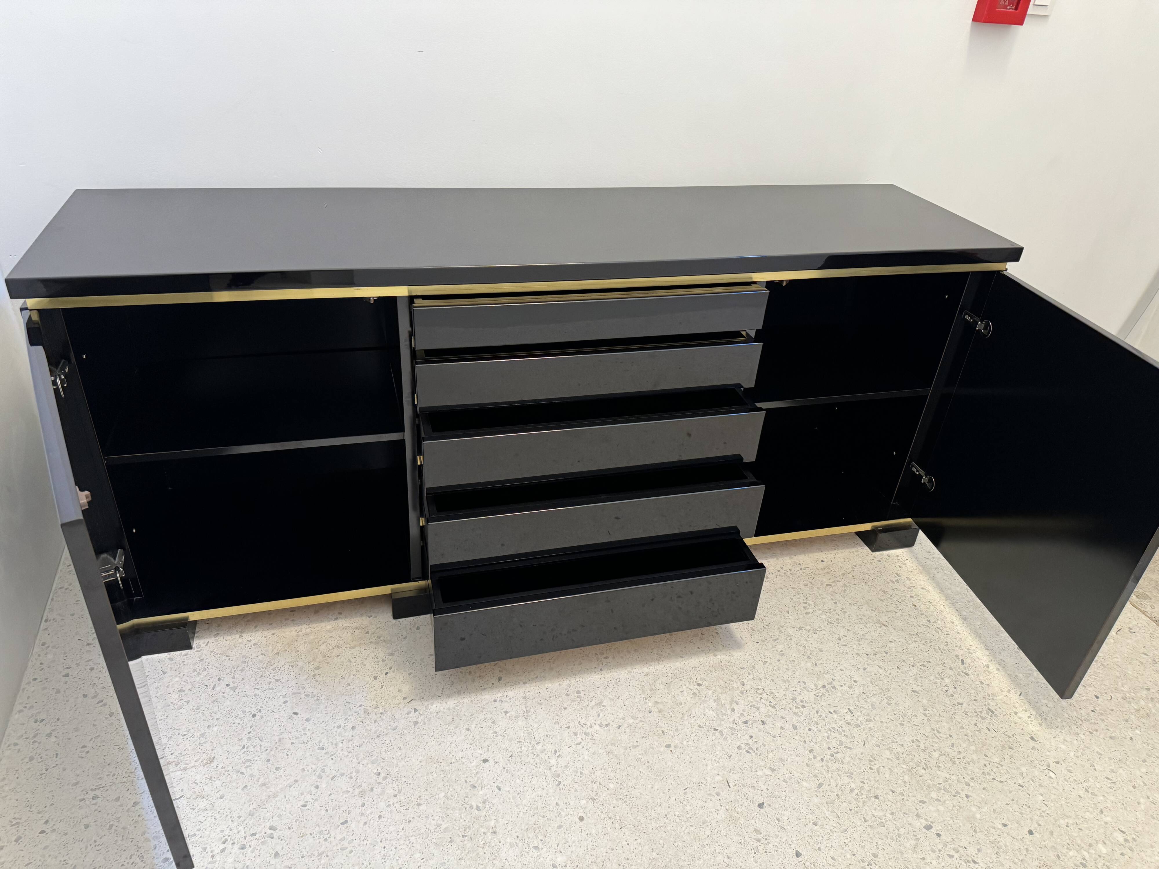 Black lacquered and brass sideboard, 1970s