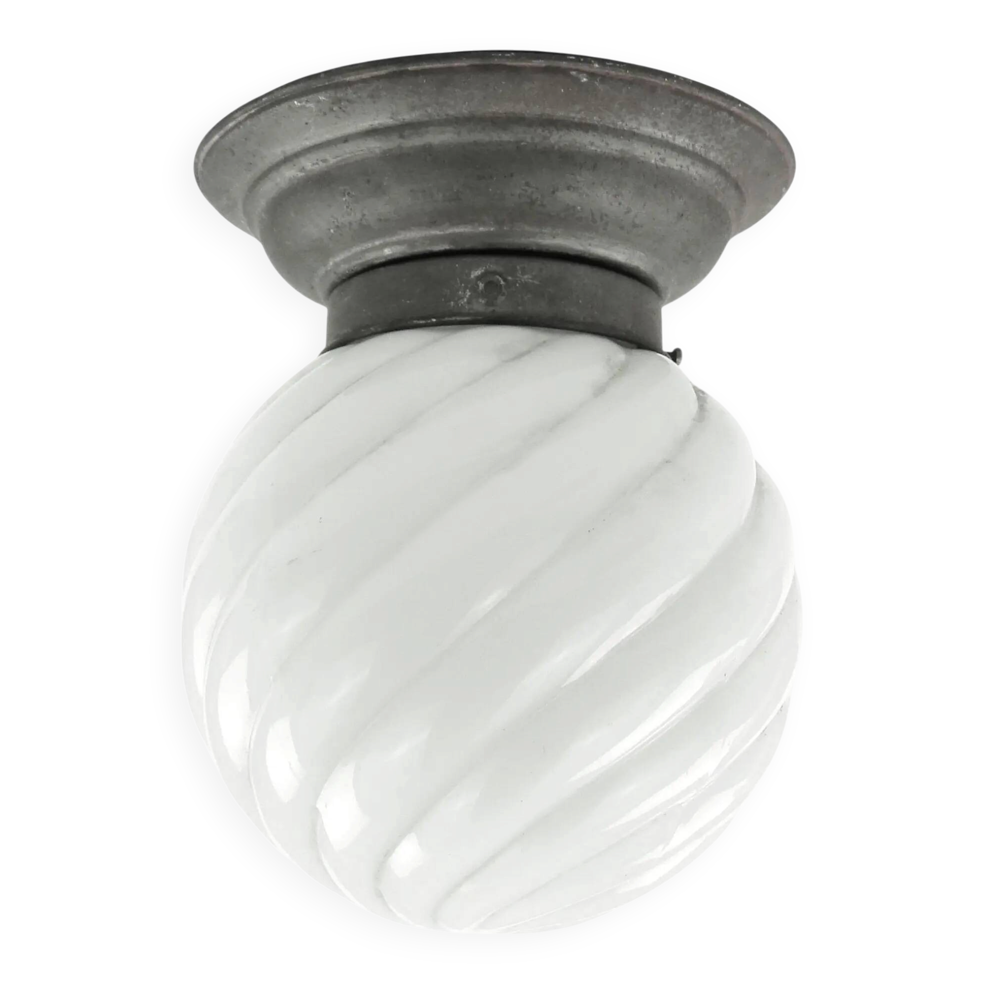 Art Deco ceiling lamp, white glass, Poland, 1930s