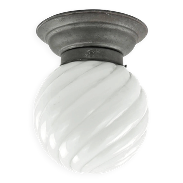 Art Deco ceiling lamp, white glass, Poland, 1930s