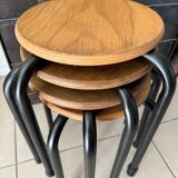 Series of 4 metal and wood school stools