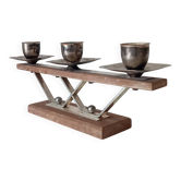 Scandinavian art deco chandelier in teak and silvered metal.