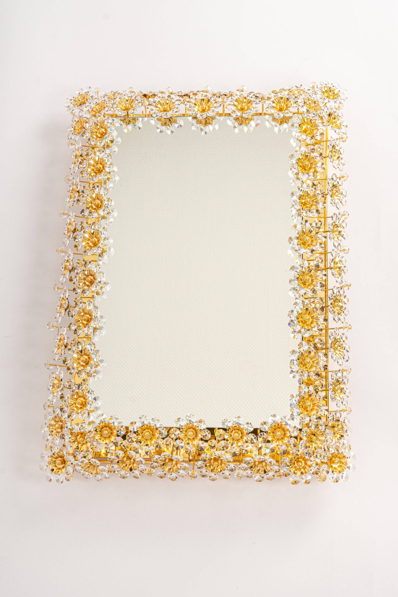 Spectacular backlit mirror in gilded brass and crystal glass by Palwa, Germany.