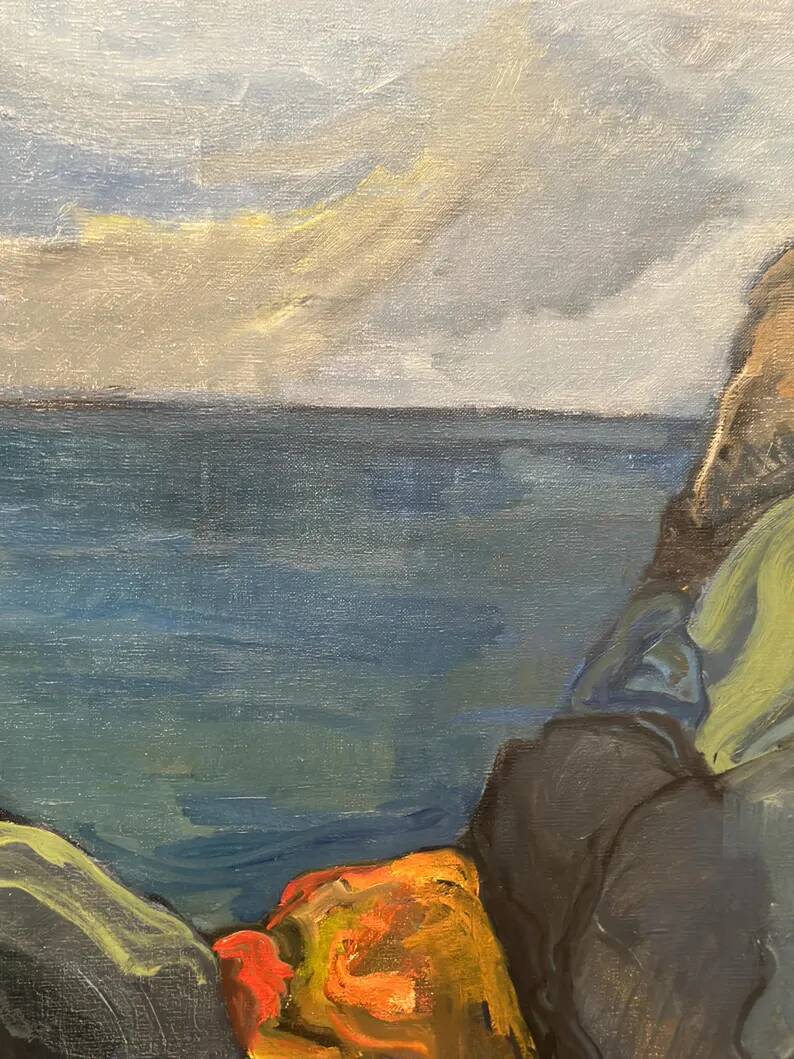 Large Original Swedish Oil on Canvas – “Storm Clouds Bohuslän” by Stig Delang – Signed – Vintage & Framed