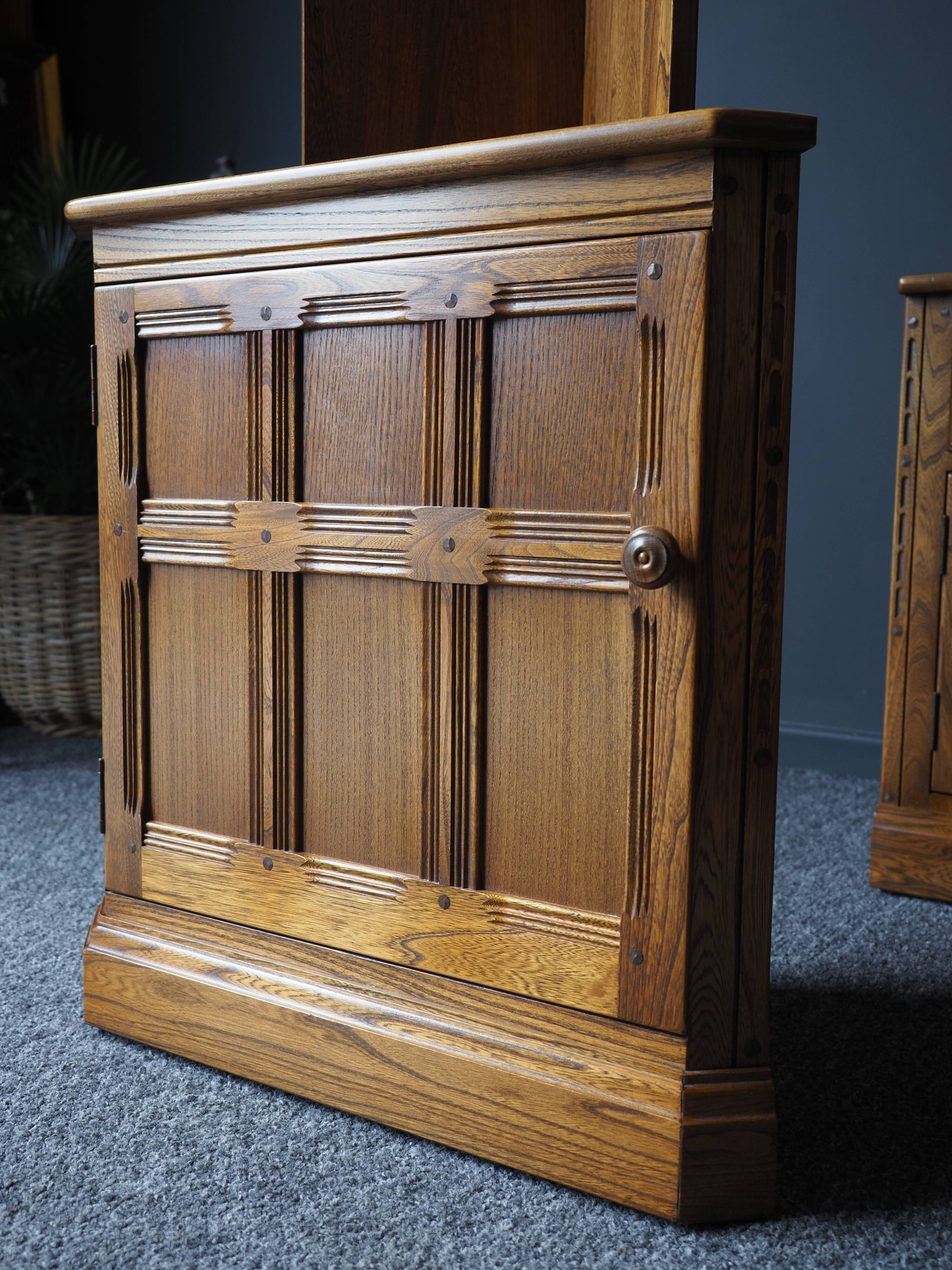 Pair of Ercol golden dawn corner cabinets elm mid century