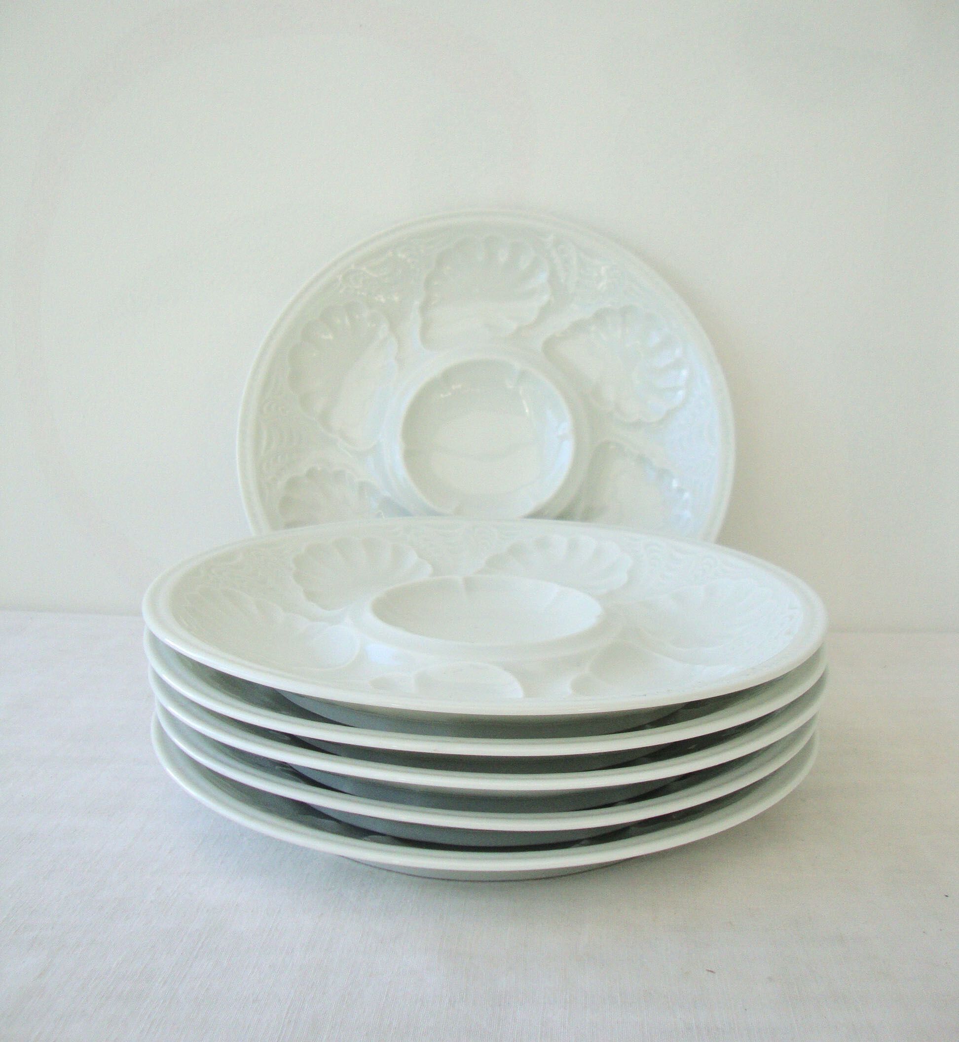 6 porcelain oyster plates Tharaud Limoges
