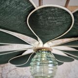 Suspension linen green fir, rattan and old vintage globe
