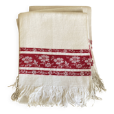 Set de 4 serviettes frangées en lin jacquard, linge ancien neuf 1930