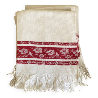 Set of 4 fringed jacquard linen napkins, vintage linen, new condition, 1930s