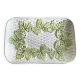 French Barbotine Majolica Serving Platter with Vine Leaf and Basket Weave Motif