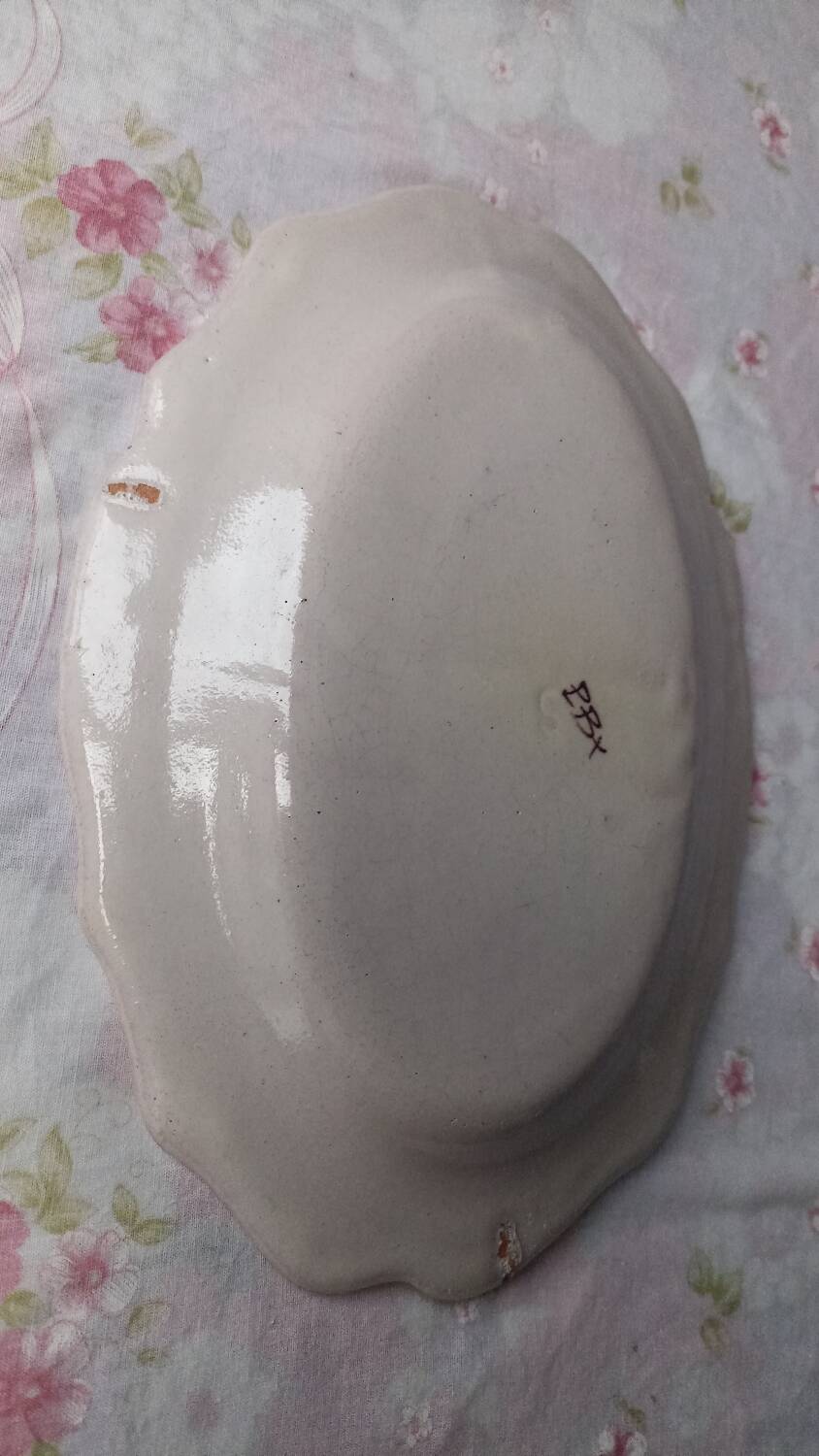 Antique Malicorne earthenware dish by Béatrix Pouplard late 19th century