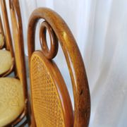 Set of 4 Vintage Bentwood Dining Chairs: Cane Back, Leather Seat, Thonet St