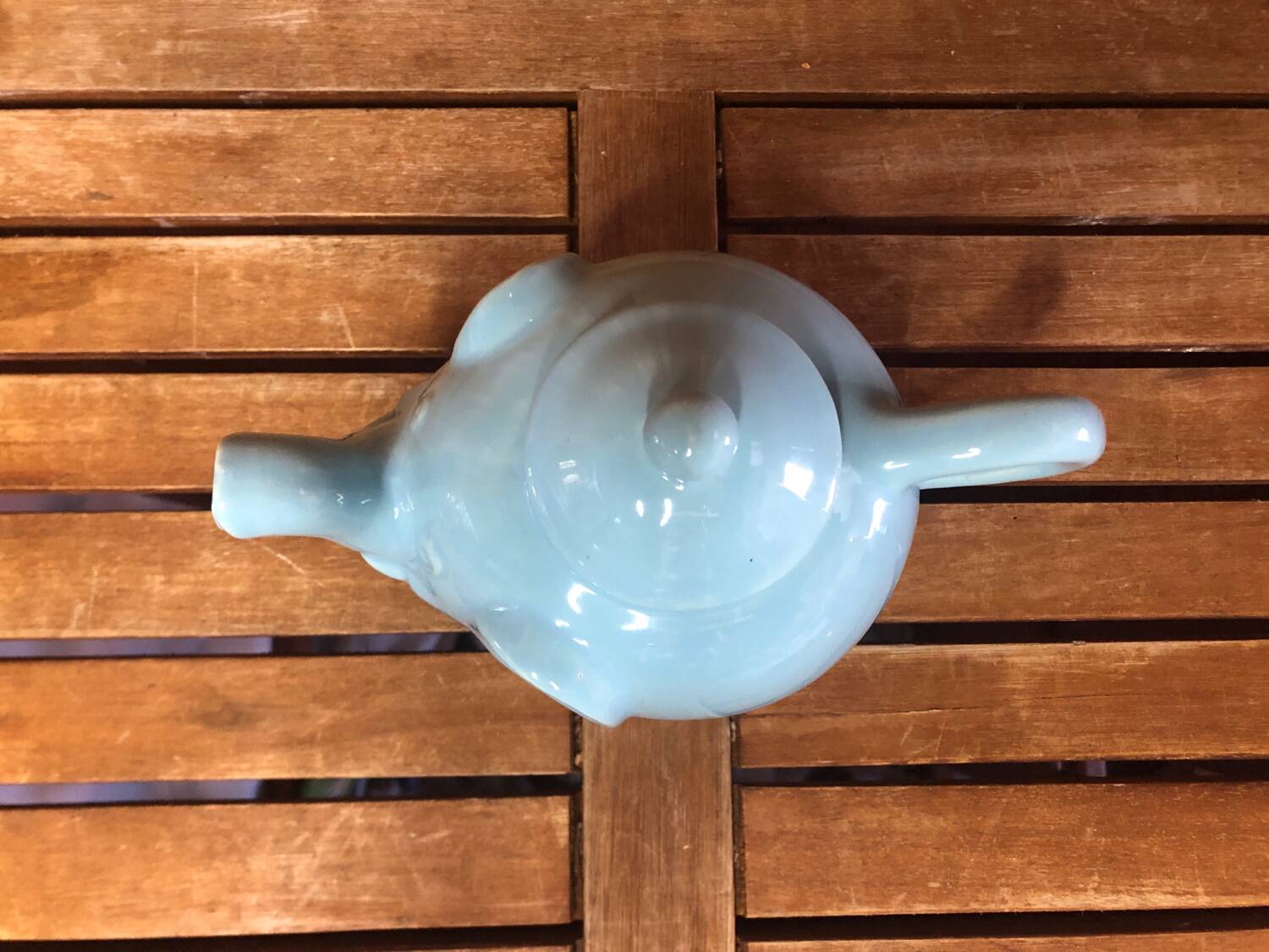 Old Teapot Elephant Shape Ceramic Sky Blue Vintage #A472b
