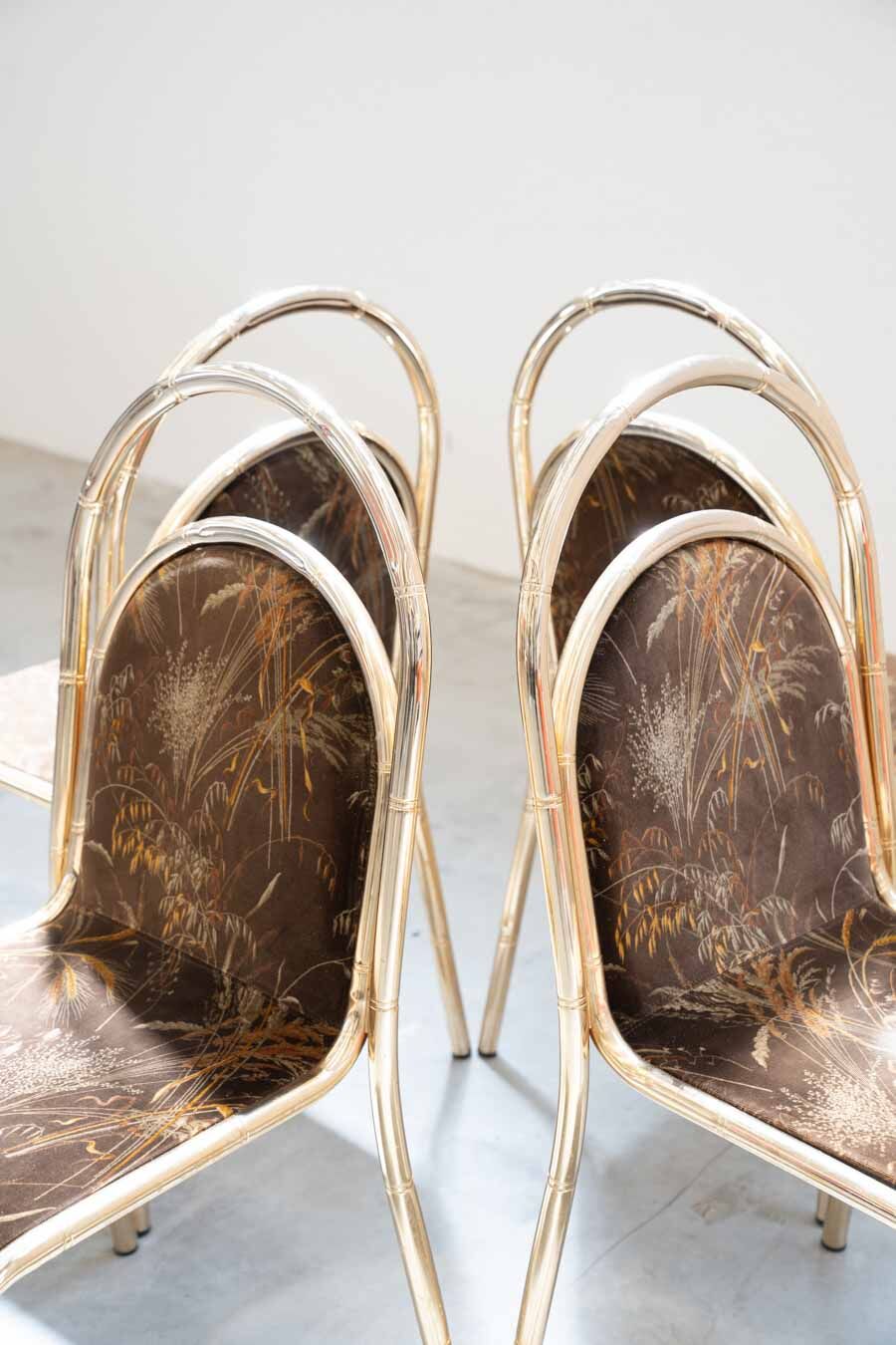 Table peinte en or et 4 chaises en tissu d'origine