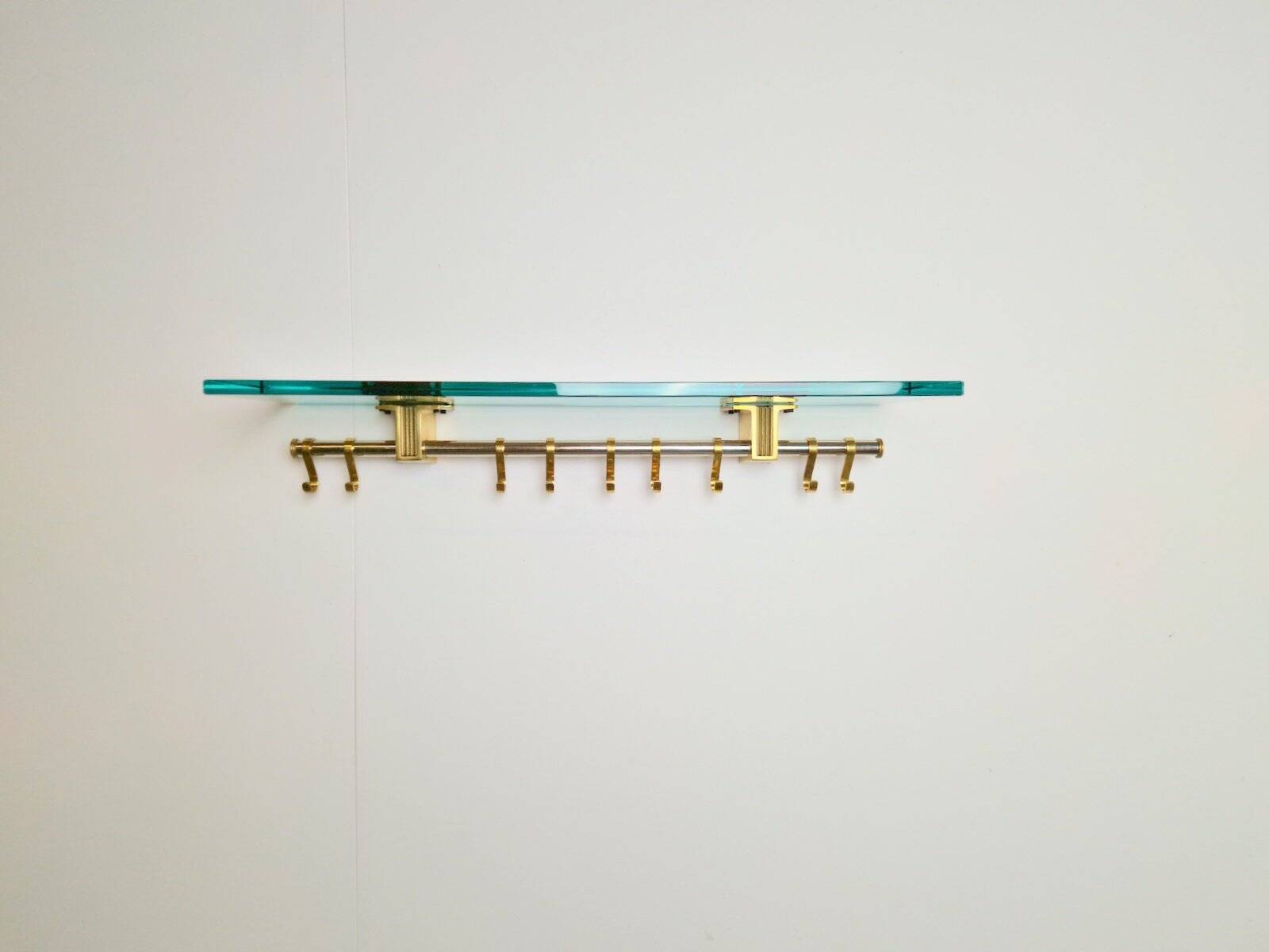 Brass and Glass R14G Wall-Mounted Coat Rack from Peter Ghyczy, 1980s