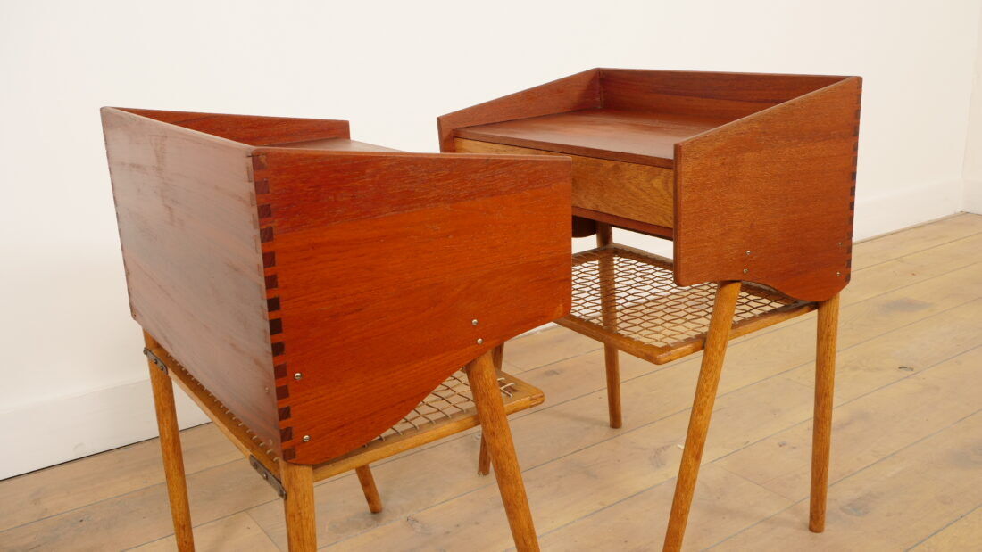 Ensemble de tables de chevet vintage danoises | Teck et chêne | Vintage