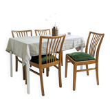 Lot de 4 chaises Mid-Century à barreaux, tissu vert foncé