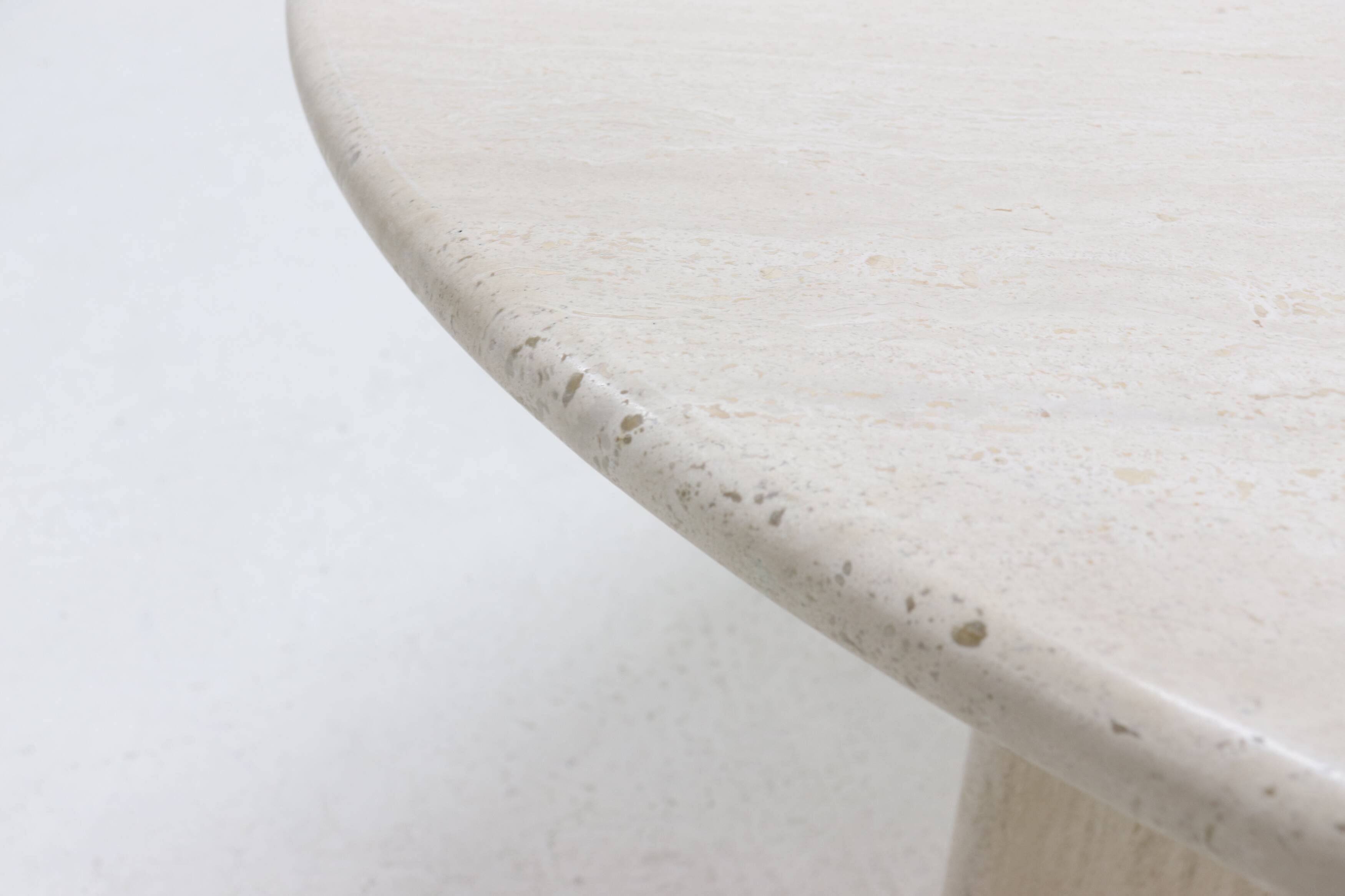 Large Italian Modern Round Travertine Dining Table 1970s