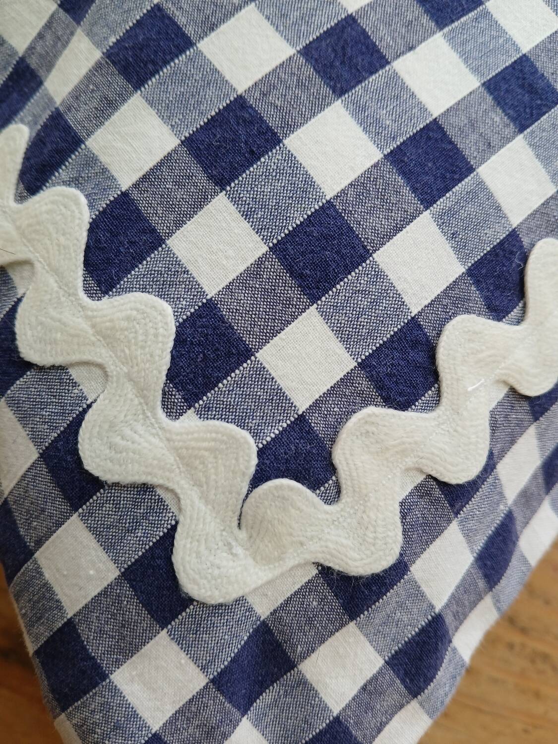 Set of 2 vintage cushions, blue gingham