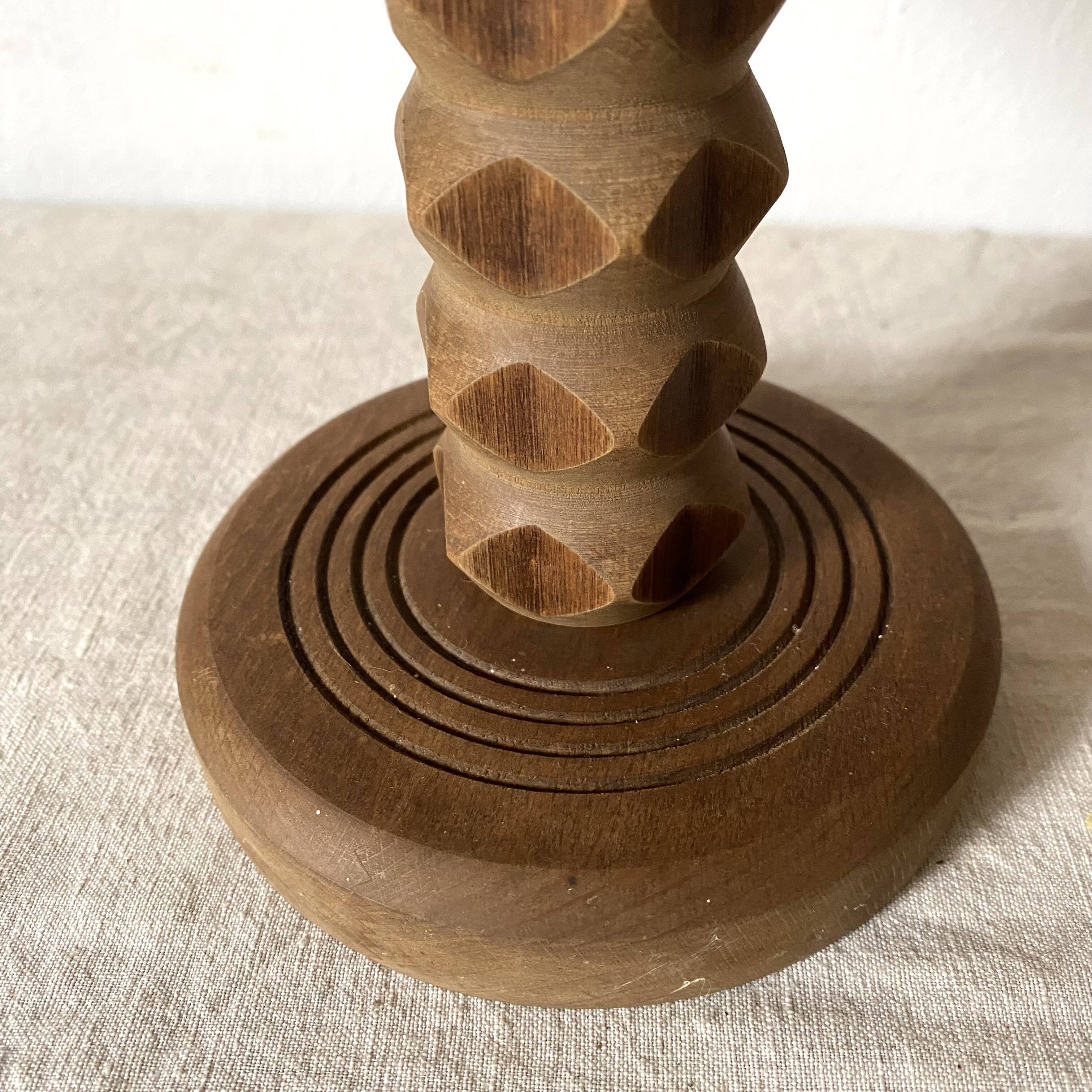 Pair of carved wood and macramé bedside lamps