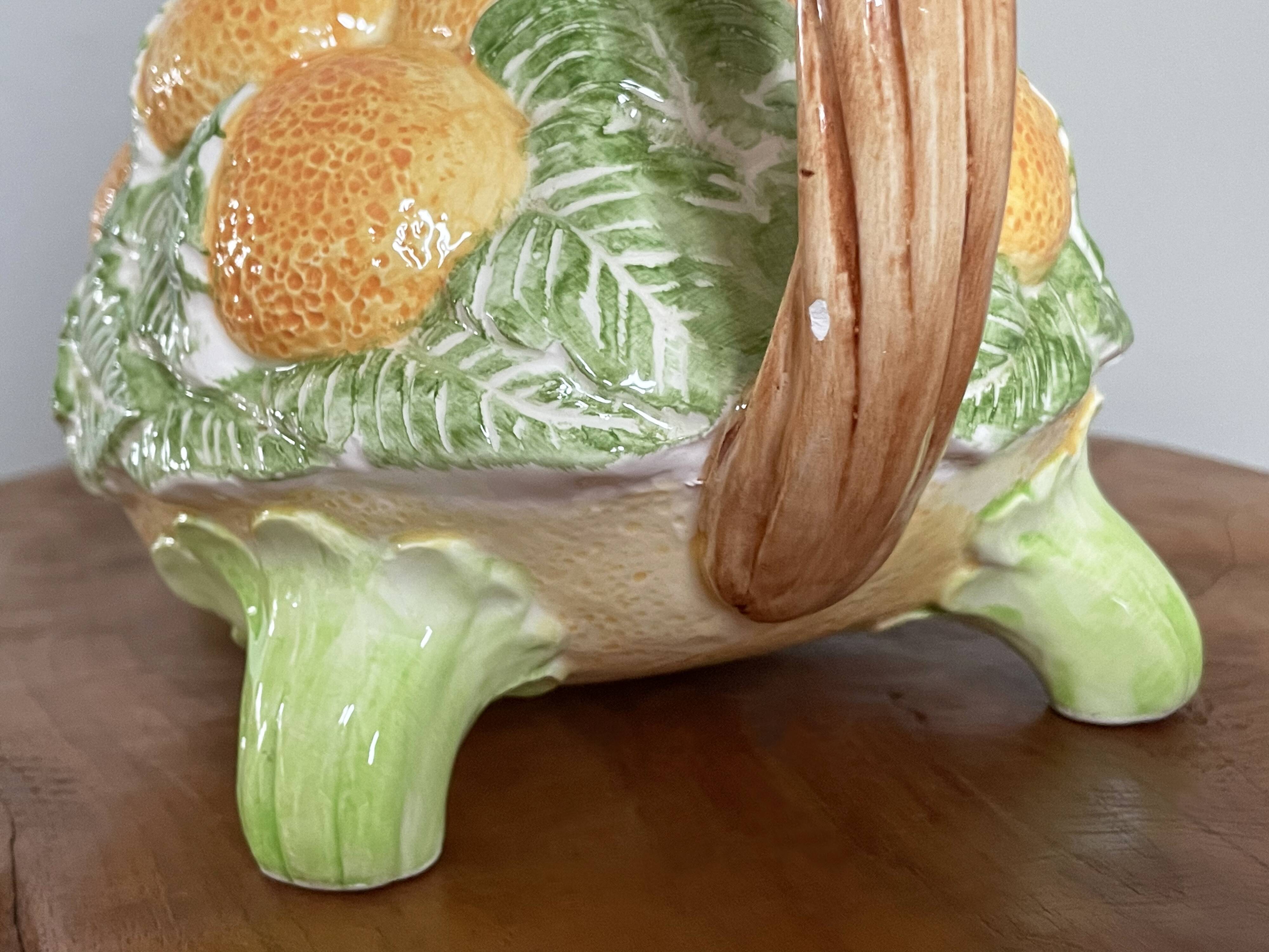 Fitz & Floyd ff1986 turtle jug or teapot with oranges and leaves, american majolica tableware