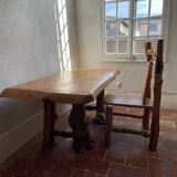 Rustic pine wood table and chair